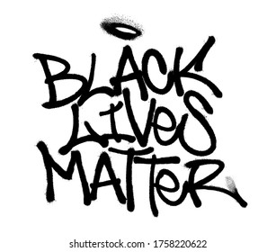 Sprayed black lives matter font graffiti with overspray in black over white. Vector illustration.