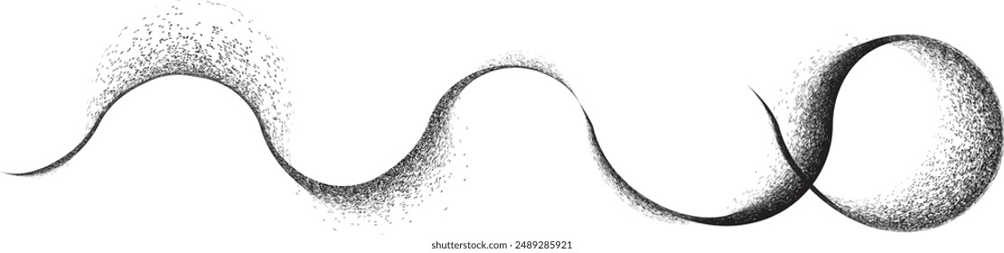 Sprayed black rounded lines .Graffiti art design . Noise dispersion logo . Spray effect .Grunge curved line . Grainy, gritty textured line . Distressed element .vector