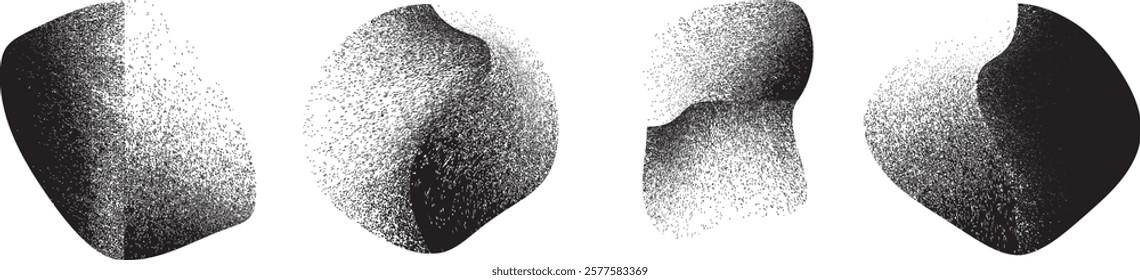 Sprayed black shapes composition .Graffiti art design . Noise textured shapes . Spray effect .Grunge texture .Art design forms.Distressed element .Rough roller paint shapes .Vector
