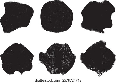 Sprayed black shapes composition .Graffiti art design . Noise textured shapes . Spray effect .Grunge texture .Art design forms.Distressed element .Rough roller paint shapes .Vector