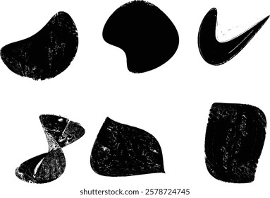 Sprayed black shapes composition .Graffiti art design . Noise textured shapes . Spray effect .Grunge texture .Art design forms.Distressed element .Rough roller paint shapes .Vector