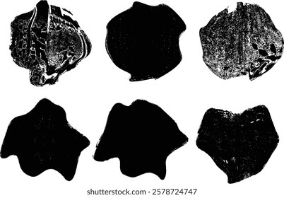 Sprayed black shapes composition .Graffiti art design . Noise textured shapes . Spray effect .Grunge texture .Art design forms.Distressed element .Rough roller paint shapes .Vector