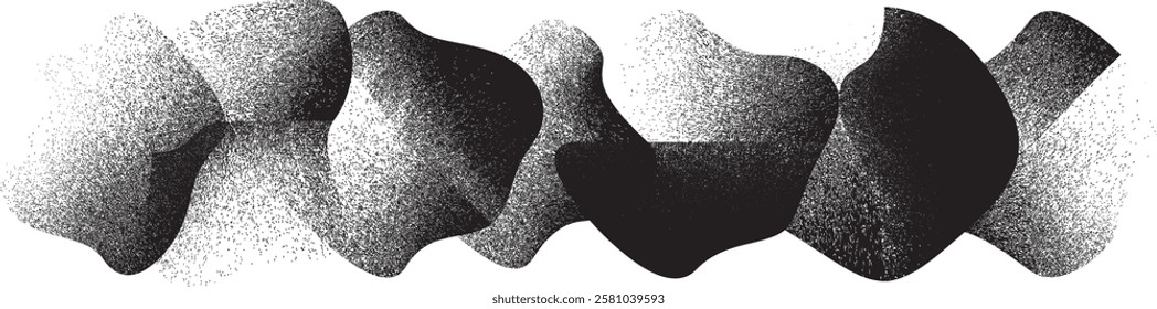 Sprayed black shapes composition .Graffiti art design . Noise textured shapes . Spray effect .Grunge texture .Art design forms.Distressed element .Rough roller paint shapes .Vector
