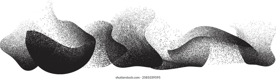 Sprayed black shapes composition .Graffiti art design . Noise textured shapes . Spray effect .Grunge texture .Art design forms.Distressed element .Rough roller paint shapes .Vector
