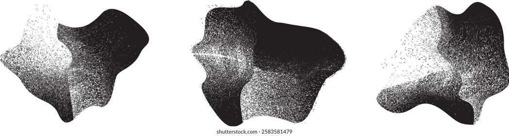 Sprayed black shapes composition .Graffiti art design . Noise textured shapes . Spray effect .Grunge texture .Art design forms.Distressed element .Rough roller paint shapes .Vector