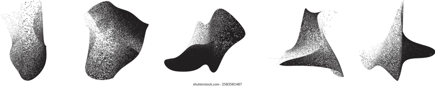 Sprayed black shapes composition .Graffiti art design . Noise textured shapes . Spray effect .Grunge texture .Art design forms.Distressed element .Rough roller paint shapes .Vector