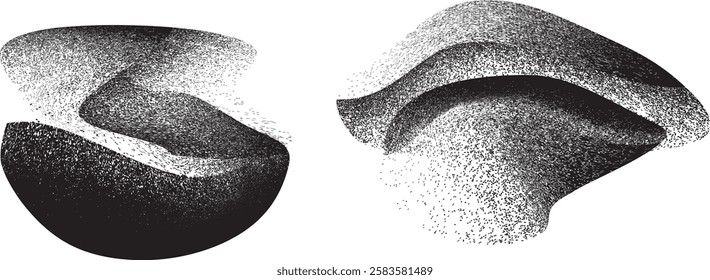 Sprayed black shapes composition .Graffiti art design . Noise textured shapes . Spray effect .Grunge texture .Art design forms.Distressed element .Rough roller paint shapes .Vector