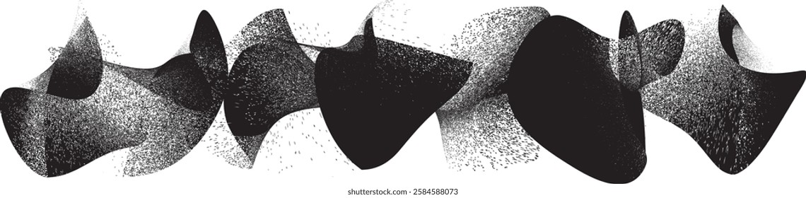 Sprayed black shapes composition .Graffiti art design . Noise textured shapes . Spray effect .Grunge texture .Art design forms.Distressed element .Rough roller paint shapes .Vector
