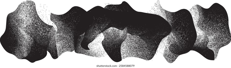 Sprayed black shapes composition .Graffiti art design . Noise textured shapes . Spray effect .Grunge texture .Art design forms.Distressed element .Rough roller paint shapes .Vector
