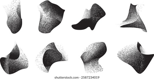 Sprayed black shapes composition .Graffiti art design . Noise textured shapes . Spray effect .Grunge texture .Art design forms.Distressed element .Rough roller paint shapes .Vector