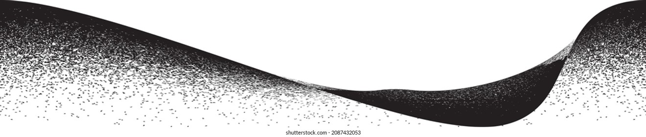 Línea de espiral negra rociada. Diseño artístico del graffiti. Logo ondulado de dispersión de ruido. Efecto spray .Textura gruesa. Elemento con problemas .vector