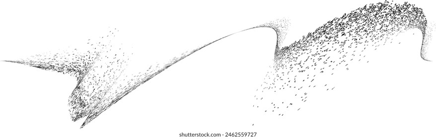 Sprayed black spiral line .Graffiti art design . Noise dispersion grungy wavy logo . Spray effect .Grunge texture . Distressed element . Grange textured vector