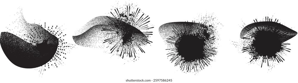 Sprayed black spiral line .Graffiti art design . Noise dispersion grungy wavy logo . Spray effect .Grunge texture . Distressed element . Grange textured vector