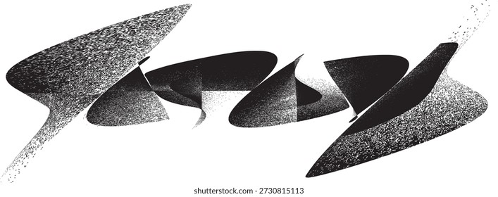 Línea espiral negra rociada. Diseño de arte de graffiti. Logotipo ondulado sucio de dispersión de ruido . Efecto de pulverización. Textura Grunge. Elemento con problemas . Vector texturizado Grange

