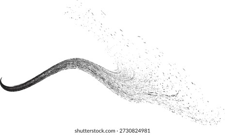 Línea espiral negra rociada. Diseño de arte de graffiti. Logotipo ondulado sucio de dispersión de ruido . Efecto de pulverización. Textura Grunge. Elemento con problemas . Vector texturizado Grange
