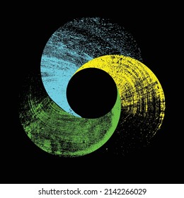 Sprayed black spiral.Graffiti art design . Noise dispersion circle logo . Spray effect .Grunge, grainy, gritty texture . Distressed element .vector 