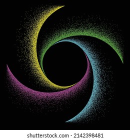 Sprayed black spiral.Graffiti art design . Noise dispersion circle logo . Spray effect .Grunge, grainy, gritty texture . Distressed element .vector 