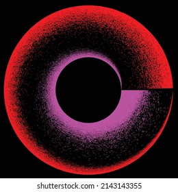 Espiral negra rociada. Diseño artístico del graffiti. Logo del círculo de dispersión de ruido. Efecto spray. Grunge, granulado, textura arenosa. Elemento con problemas .vector 