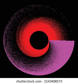 Espiral negra rociada. Diseño artístico del graffiti. Logo del círculo de dispersión de ruido. Efecto spray. Grunge, granulado, textura arenosa. Elemento con problemas .vector 