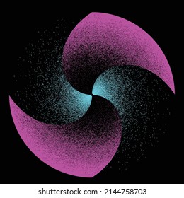 Espiral negra rociada. Diseño artístico del graffiti. Logo del círculo de dispersión de ruido. Efecto spray. Grunge, granulado, textura arenosa. Elemento con problemas .vector 