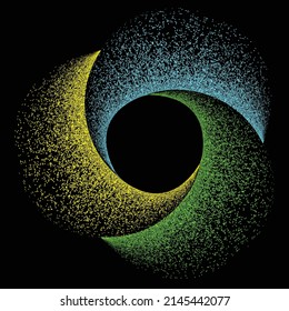 Espiral negra rociada. Diseño artístico del graffiti. Logo del círculo de dispersión de ruido. Efecto spray. Grunge, granulado, textura arenosa. Elemento con problemas .vector 