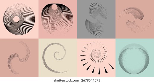 Sprayed black spiral.Graffiti art design . Noise dispersion circle logo . Spray effect .Grunge, grainy, gritty texture . Distressed element .vector 