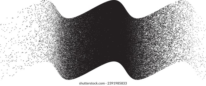 Sprayed black wavy line .Graffiti art design . Noise dispersion logo . Spray effect .Grunge curved line . Grainy, gritty textured line . Distressed element .vector 