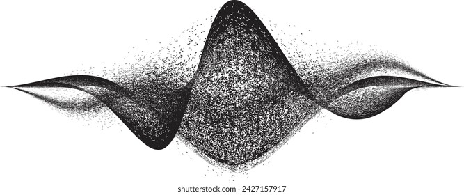 Línea ondulada negra pulverizada. Diseño de arte de graffiti . Logotipo de dispersión de ruido . Efecto spray .Línea curvada de grunge . Línea granulada con textura arenosa. Elemento en dificultades .vector 