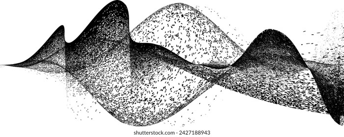 Línea ondulada negra pulverizada. Diseño de arte de graffiti . Logotipo de dispersión de ruido . Efecto spray .Línea curvada de grunge . Línea granulada con textura arenosa. Elemento en dificultades .vector 