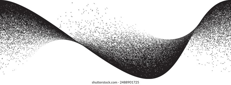 Sprayed black wavy line .Graffiti art design . Noise dispersion logo . Spray effect .Grunge curved line . Grainy, gritty textured line . Distressed element .vector 