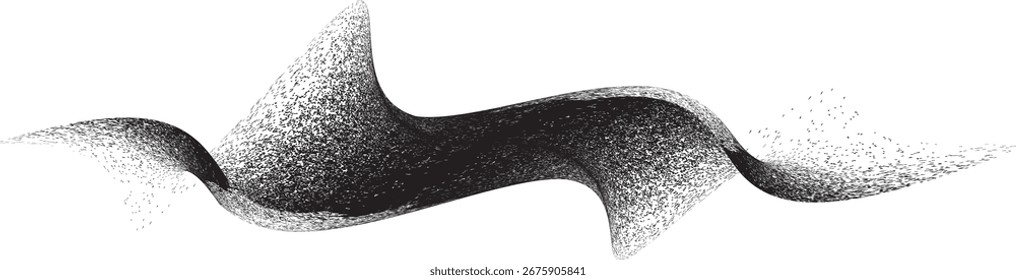 Línea ondulada negra rociada. Diseño de arte de graffiti. Logotipo de dispersión de ruido . Efecto de pulverización. Grunge línea curva . Línea texturizada granulada y arenosa. Elemento con problemas .Vector 