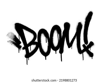 Sprayed boom font graffiti with overspray in black over white. Vector illustration.