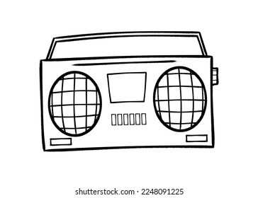 Sprayed boombox with overspray in black over white. Vector illustration.