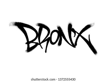 Sprayed Bronx font graffiti with overspray in black over white. Vector illustration.