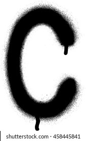 sprayed C font graffiti with leak in black over white