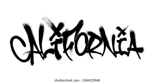 Sprayed California font graffiti with overspray in black over white. Vector illustration.