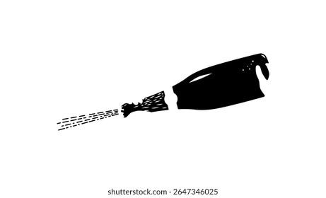 Pulverizado con champán, negro silueta aislada