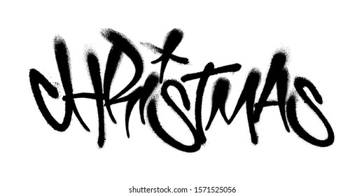 Sprayed christmas tag graffiti with overspray in black over white. Vector illustration.
