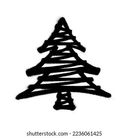 Sprayed christmas tree with overspray in black over white. Vector illustration.