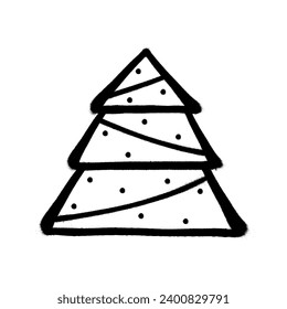 Sprayed christmas tree with overspray in black over white. Vector illustration.