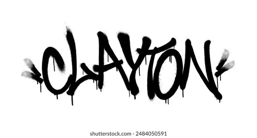 Pulverizó el nombre de Clayton con overspray en negro sobre blanco. Ilustración vectorial.
