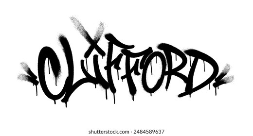 Sprayed Clifford name with overspray in black over white. Vector illustration.