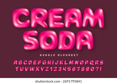 Sprayed comical alphabet, inflated letters and numbers. Vector illustration, decorative typeset.