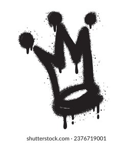 Sprayed crown with over spray in black over white. Spray graffiti stylized crown. Vector illustration.