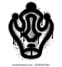 Sprayed crown with over spray in black over white. Spray graffiti stylized crown. Vector illustration.