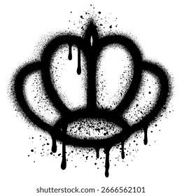 Coroa pulverizada com spray em preto sobre branco. Pulverizar a coroa estilizada em grafite. Ilustração vetorial.