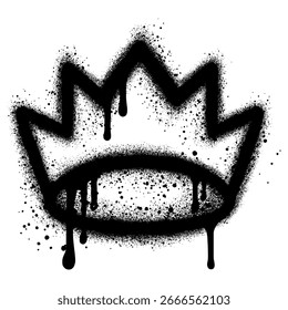 Corona rociada con spray en negro sobre blanco. Corona estilizada de graffiti en spray. Ilustración vectorial.