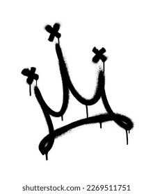 Sprayed crown with overspray in black over white. Vector illustration.