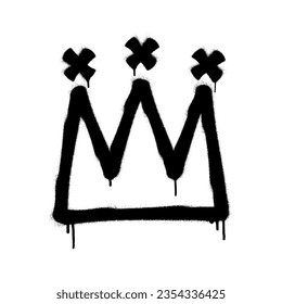 Sprayed crown with overspray in black over white. Vector illustration.