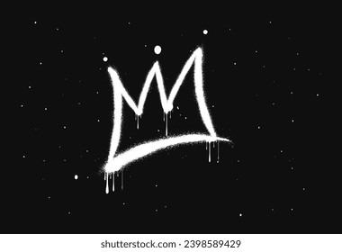 Sprayed crown with overspray, Spray painted graffiti crown sign in black over white. Crown drip symbol. isolated on white background. vector illustrat